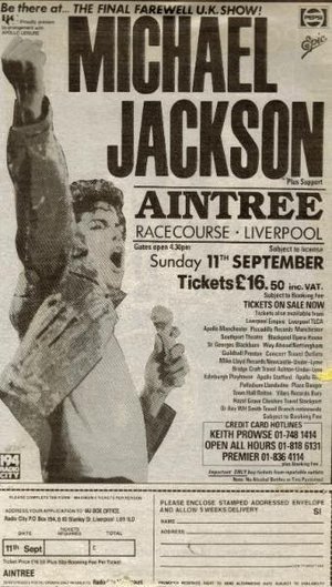 Concert poster from Michael Jackson - Aintree Racecourse, Liverpool, England - Sep 11, 1988