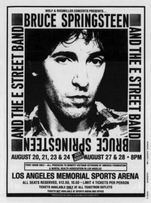 Concert poster from Bruce Springsteen - Los Angeles Memorial Sports Arena, Los Angeles, CA, USA - Aug 27, 1981