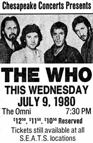Concert poster from The Who - Omni Coliseum, Atlanta, GA, USA - Jul 9, 1980