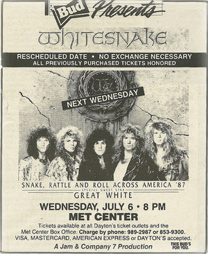 Concert poster from Whitesnake - Met Center, Bloomington, MN, USA - 6. Jul 1988