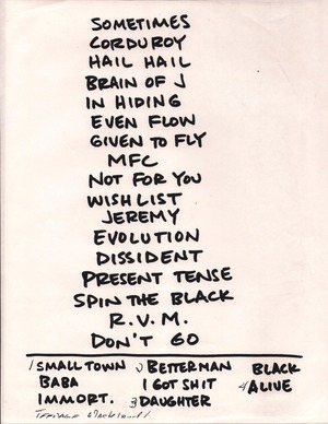 Setlist photo from Pearl Jam - Great Western Forum, Inglewood, CA, USA - 13. Jul 1998