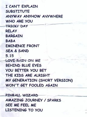 Setlist photo from The Who - Shoreline Amphitheatre, Mountain View, CA, USA - Jul 3, 2002