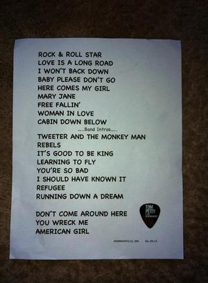 Setlist photo from Tom Petty and The Heartbreakers - Target Center, Minneapolis, MN, USA - Jun 29, 2013