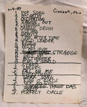 Setlist photo from R.E.M. - Firstar Center, Cincinnati, OH, USA - Apr 4, 1989